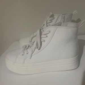 Platform sneakers side zip white